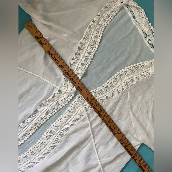 SHEIN Fringe gauze crochet semi sheer belt tie kimono short sleeve NEW size OS - Picture 7 of 8